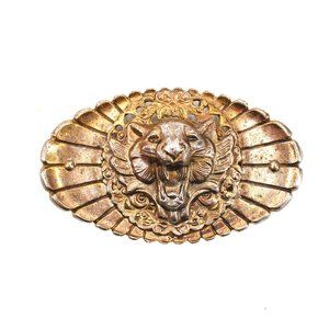Vintage Belt BUCKLE Large Tiger Lion Wings Gold/Bronze  Metal Ornate 5.5" x 3"